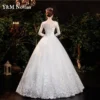 O Neck White Wedding Dresses Three Quarter Muslin Long Lace Embroidery Bridal Gown Elegant Plus Size Vestido De Noiva - Image 2