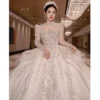 Y&m Novias High Neck Long Sleeve Wedding Dress Plus Size Vestido De Vintage Luxury Bead Bridal Princesse Gown Cathedral Train - Image 3