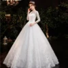 O Neck White Wedding Dresses Three Quarter Muslin Long Lace Embroidery Bridal Gown Elegant Plus Size Vestido De Noiva - Image 3