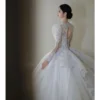 2024 New Luxury Long Sleeve Wedding Dress Lace Applique V Neck Bridal Dress Ball Gown Vestido De Noiva Floor lenght Or Big Tail - Image 5