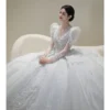 2024 New Luxury Long Sleeve Wedding Dress Lace Applique V Neck Bridal Dress Ball Gown Vestido De Noiva Floor lenght Or Big Tail - Image 3