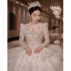 Y&m Novias High Neck Long Sleeve Wedding Dress Plus Size Vestido De Vintage Luxury Bead Bridal Princesse Gown Cathedral Train - Image 6