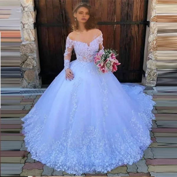 Luxurious Sweet Wedding Gowns With Beading Princess Ball Gown Off Shoulder Full Sleeve Bride Dress Prom Dresses Robe De Marie