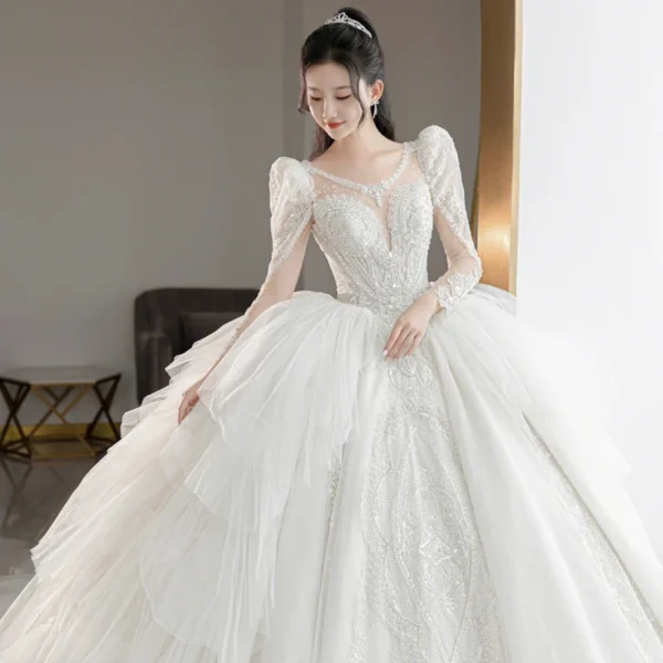 Y&m Novias New Sweetheart Vestido De Noiva off white Plus Size Wedding Dresses Long Sleeve Luxury CRYSTAL Edge For Brides Gowns