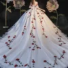 Custom Wedding Dress Bandeau Card Shoulder White Puffy Skirt Red Print Royal Trail Noble Elegant Cathedral 2024 Vestido De Novia - Image 2