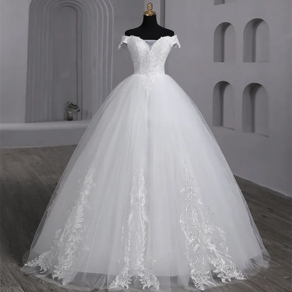 Plus Size White Wedding Dresses Off The Shoulder Wedding Gowns Elegant Appliques Beaded Bridal Dress